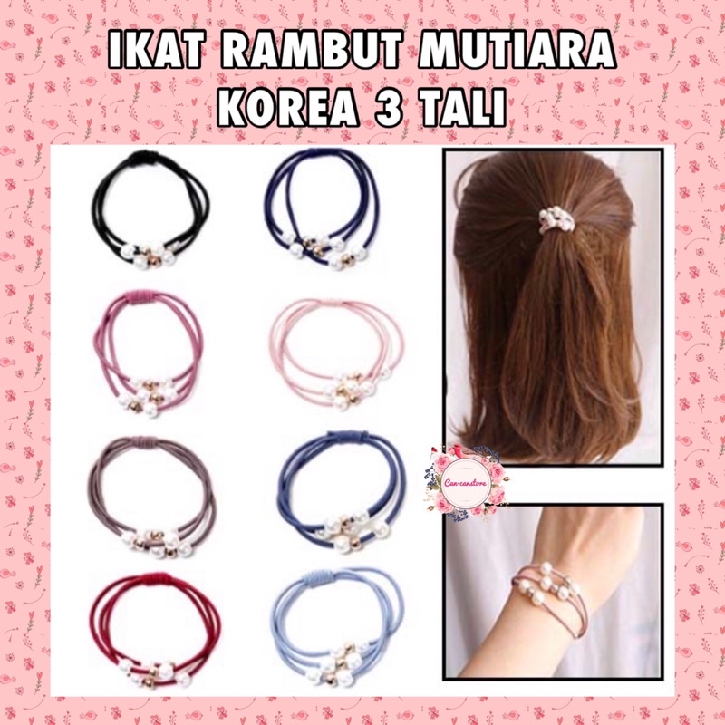 IKAT RAMBUT MUTIARA KOREA 3 TALI - KUNCIRAN KARET IMPORT MODEL GELANG