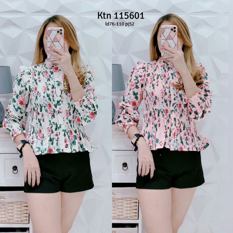 Atasan Blus Wanita Import Motif Bunga / Bahan Katun Import 115601