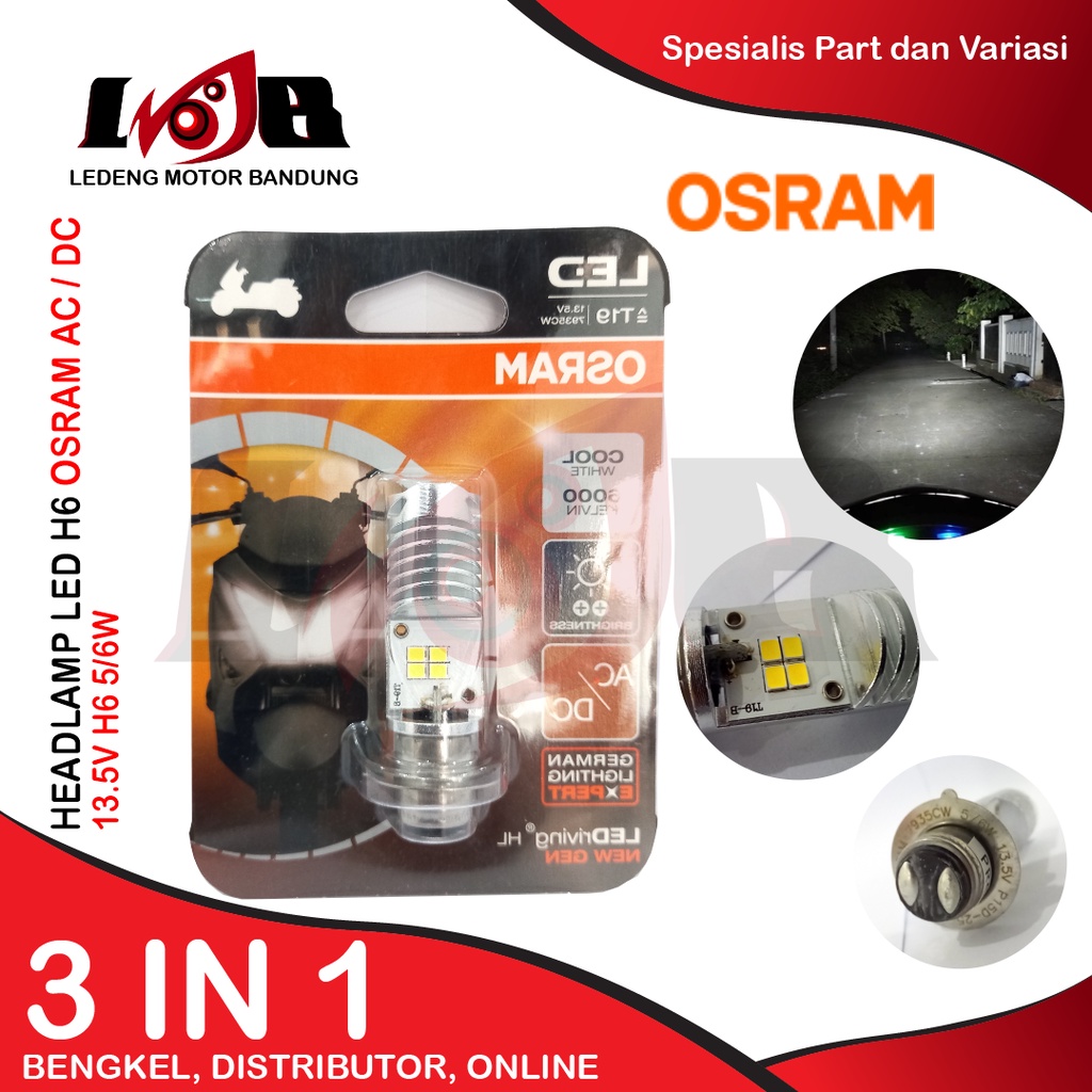 T19 Osram AC DC Led M5 Lampu Motor H6 K1 12v PnP Hi Low 6000K Putih
