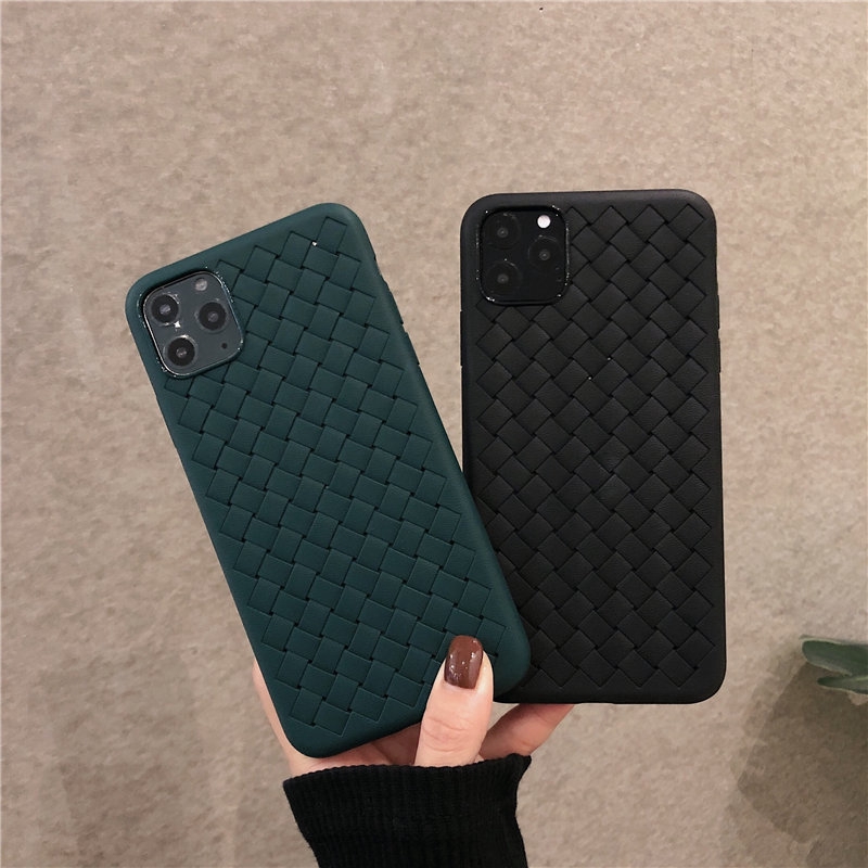 Casing iPhone 12 Pro Max 12 Mini 12 Pro 11 11Pro 11 Pro Max 6 6S Plus 7 8 Plus X XS XR XS Max SE 2020 Black Green Weave Style Soft Phone Cover Case