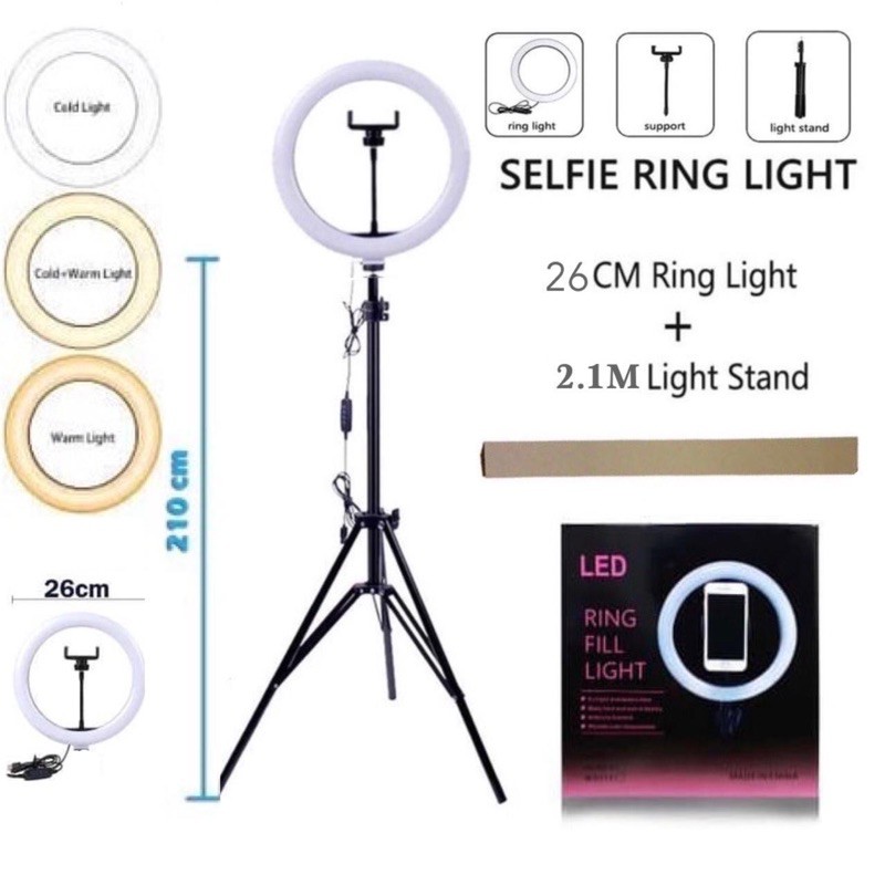 RING LIGHT LED 26CM Lampu 26 cm Make Up Vlog Lampu Ringlight Tripod  1.6m 2.1m tiktok live 3161 3121