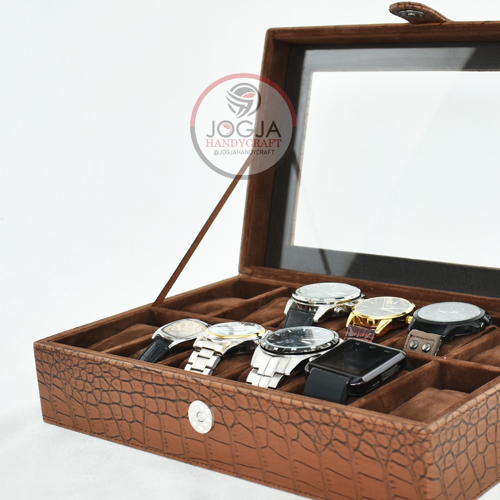 Oscar Brown Croco Watch Box  For 12 Watches | Kotak Jam Tangan Isi 12 | Box Jam Tangan