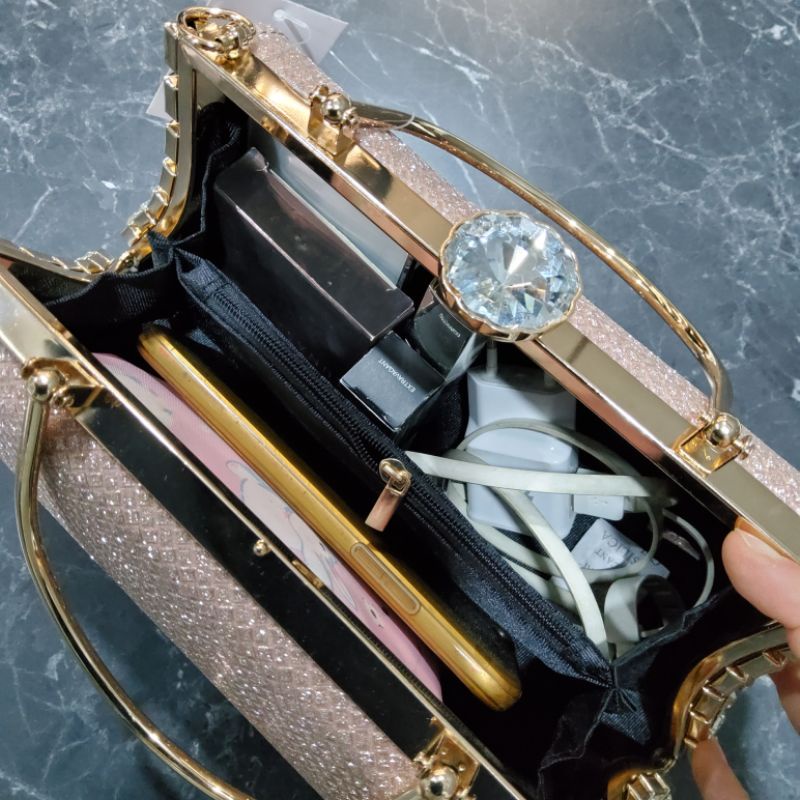 Tas Pesta Farnell Wanita Import Clutch Kondangan Permata Berlian Diamond 18026 Mewah Terbaru!