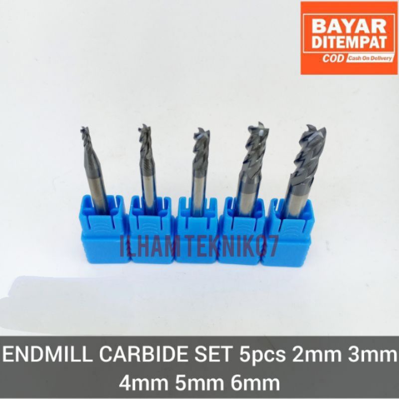 Endmill Carbide Endmill Set 2mm 3mm 4mm 5mm 6mm Pisau Milling Set 5pc Mata Bor Frais