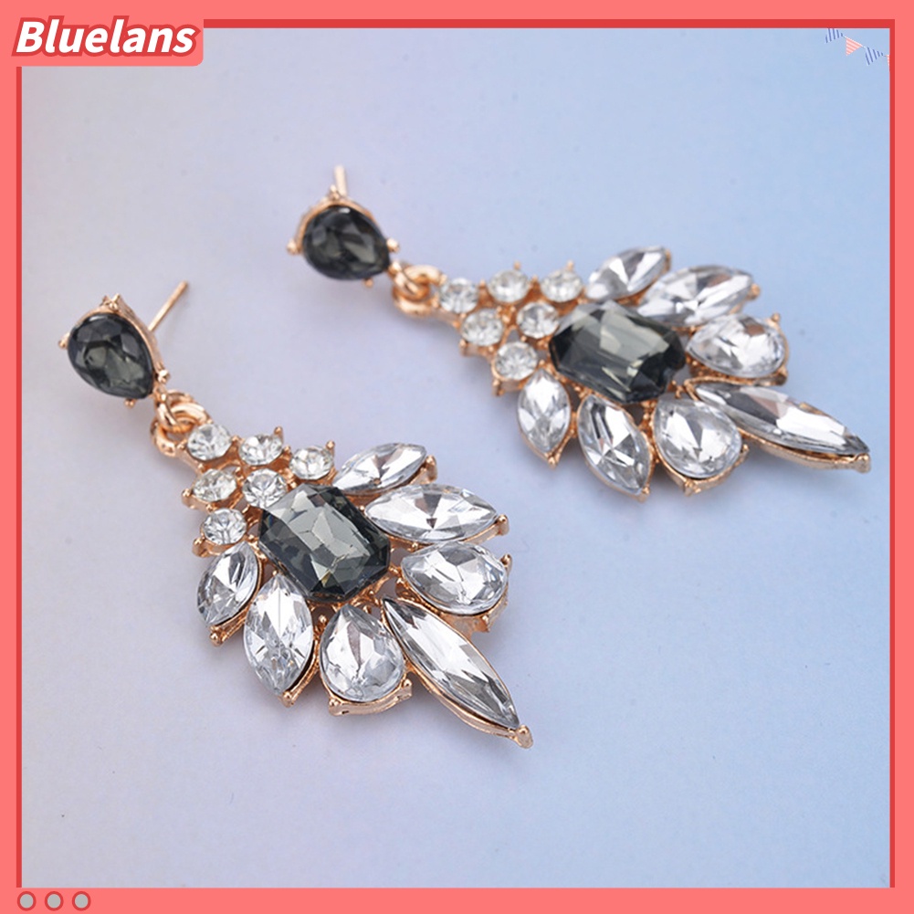 Bluelans Exquisite Women Rhinestone Inlaid Geometric Flower Stud Earrings Party Jewelry