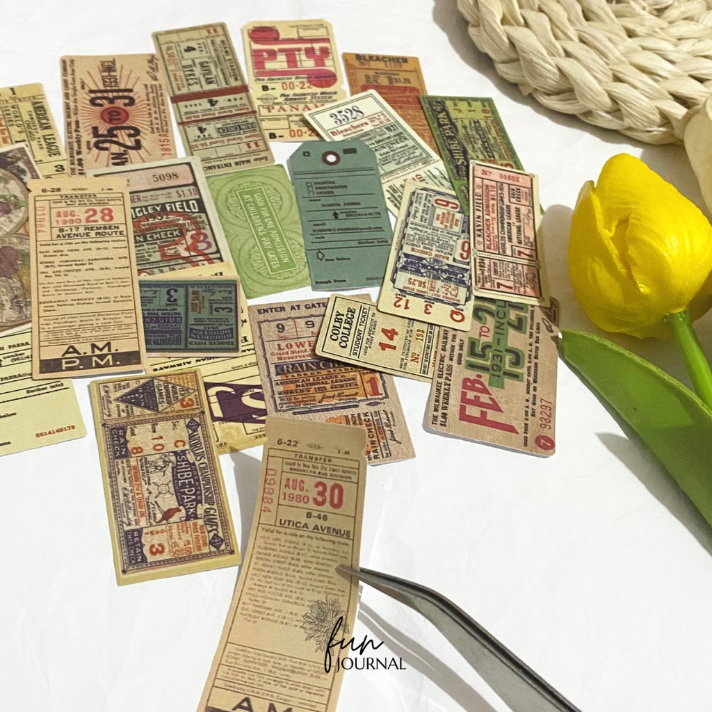 

VINTAGE TICKET STICKER STIKER FLAKES PACK UNTUK JOURNAL JURNAL PLANNING PLANNER SCRAPBOOK DIY BUJO