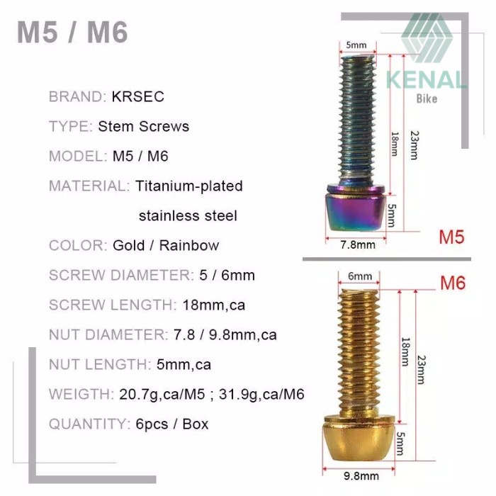 v2g0b1 Baut Stem Sepeda Mtb Krsec Baut M5 / Baut M6 - M5 Rainbow Fe02F0