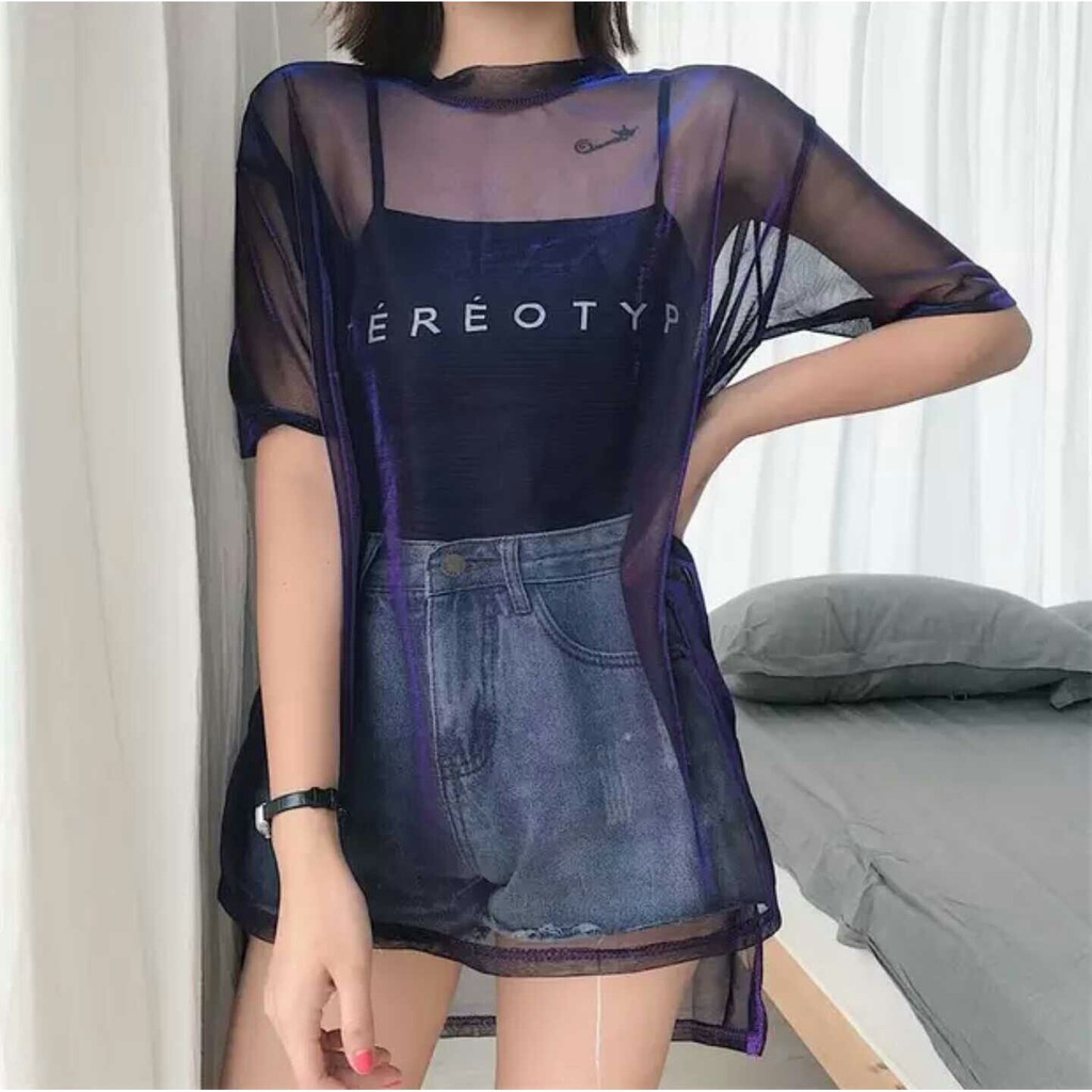 GALAXY TOP WANITA TRANSPARAN BAHAN MESH MURAH  KOREA  IMPORT 