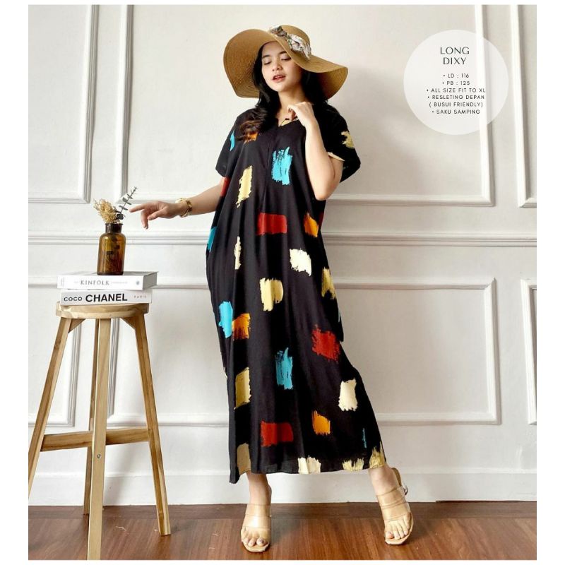 daster long semata kaki, daster panjang viral kekinian, daster rayon busui terlaris-Long Dixy