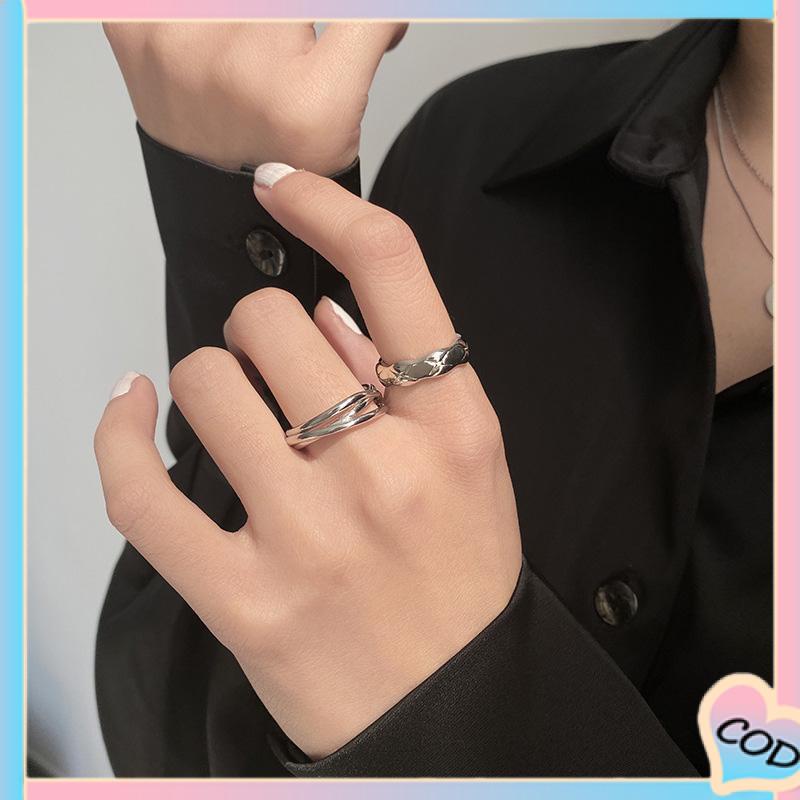 COD❤️ Fashion Wanita Kepribadian Desain Relung Yang Dapat Disesuaikan Cincin Sederhana Dua Lapisan Cross Set-A.one