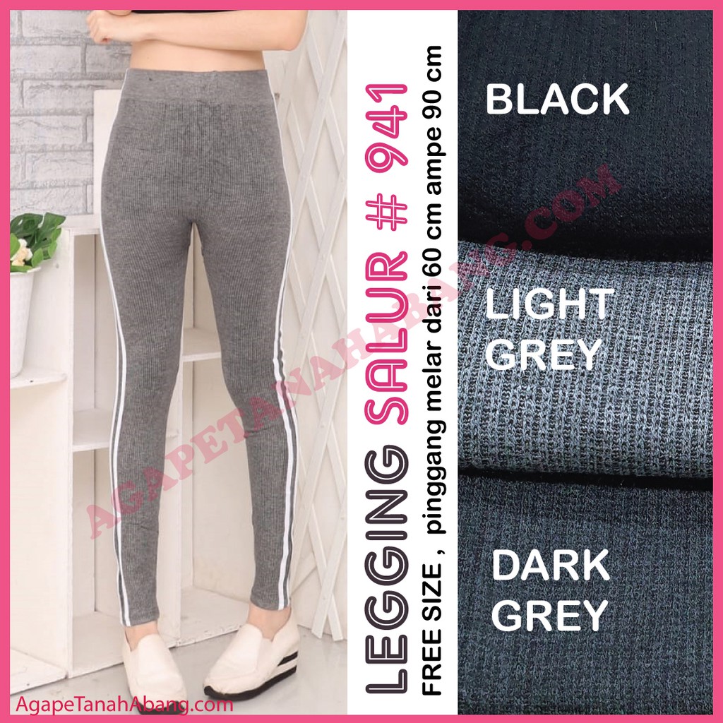 Legging Salur 941 / Leging Salur lis putih samping / Legging jumbo wanita / Legging panjang