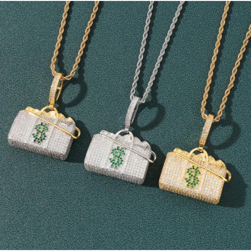 Kalung Liontin Desain Uang Dollar Hias Zircon Gaya Trendy / Hip Hop Kreatif Untuk Wanita