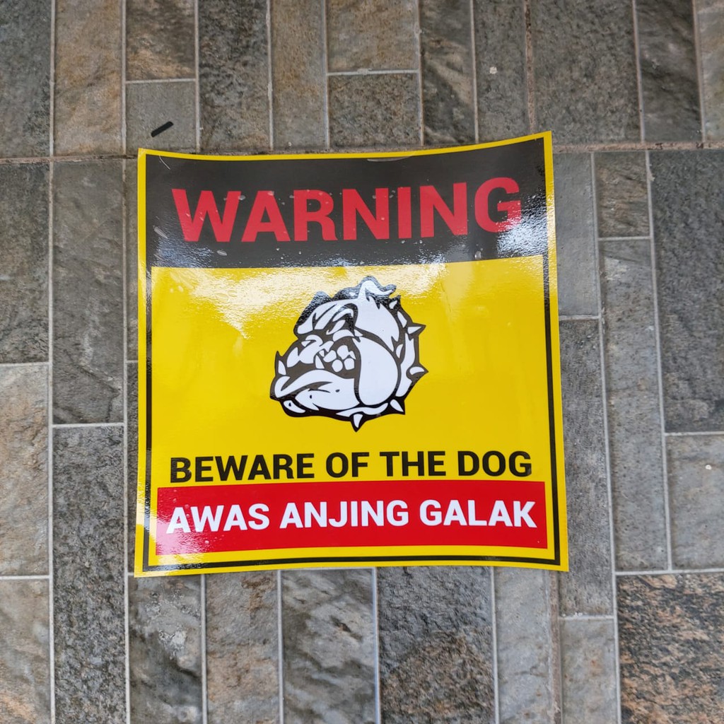 

Stiker Vinyl Warning Hati Hati Anjing Galak Beware of Dog Sign Informasi Himbauan Tamu Rumah