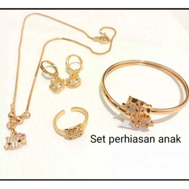 Set perhiasan anak kitty mata gold