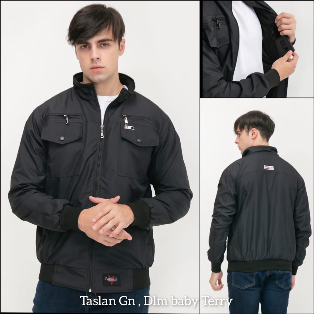 Jaket Motor Pria Model Bomber Jaket Keren Tahan Angin Semi Waterproof Bahan Taslan JN Aman Untuk Ber