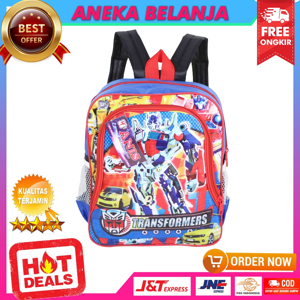 Fashionable Tas Anak Mika Sedang Transformer Biru Berkualitas Ekonomis Tas Sekolah PAUD TK SD Trendy