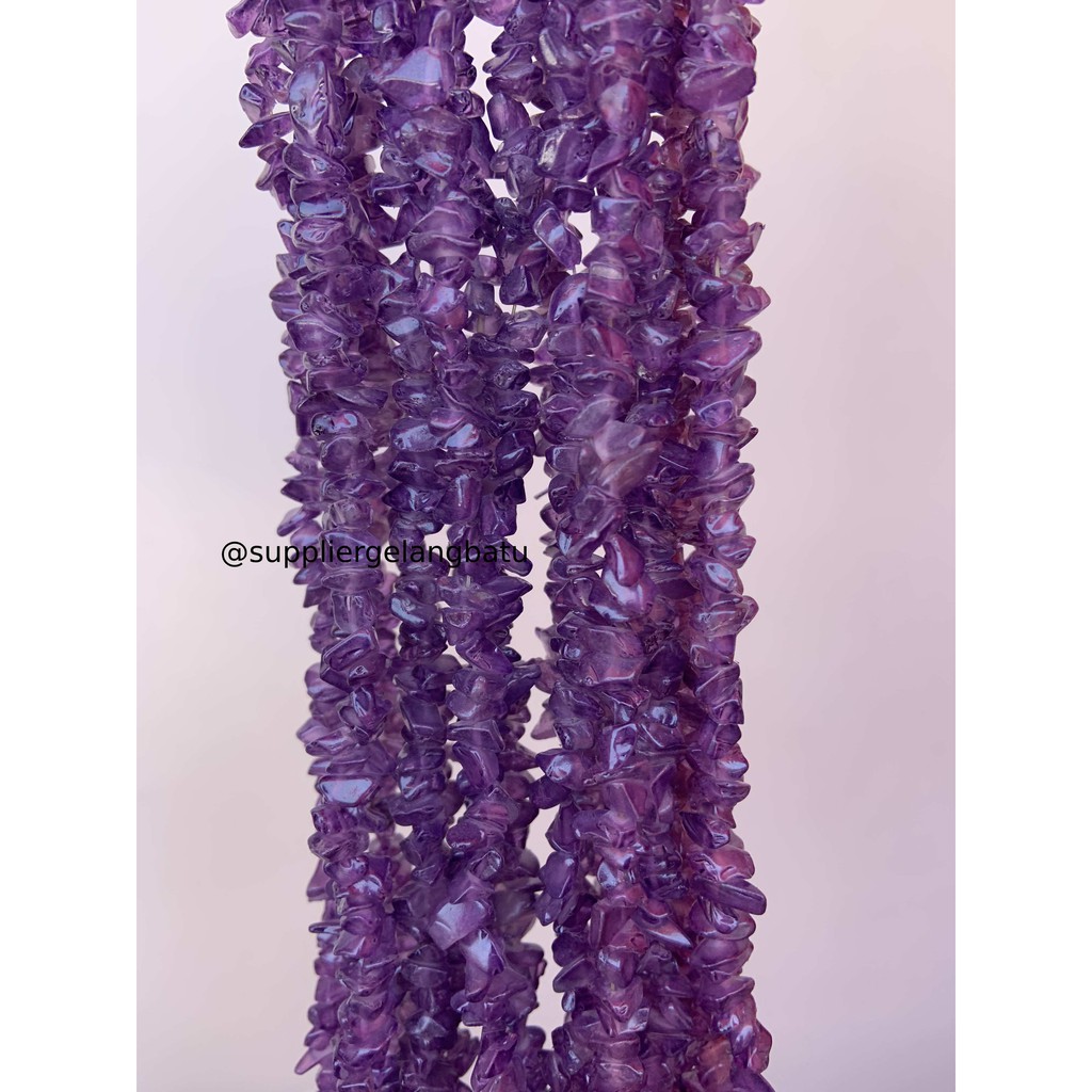 kerikil kaca purple quartz 1cm bahan gelang kalung ungu kerajinan