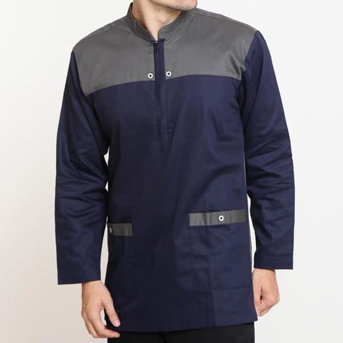 koko buya dongker OT baju koko pria katun stretch biru dongker