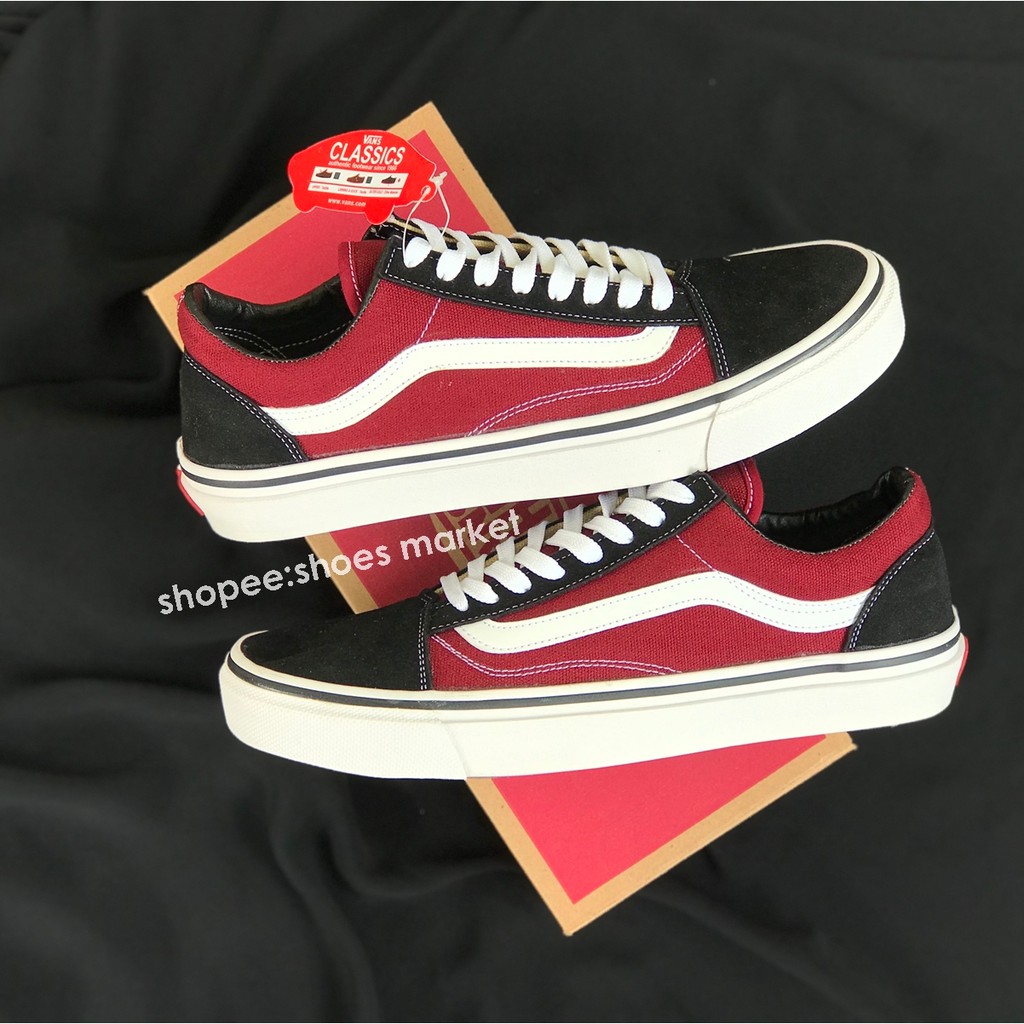 VANS OLDSKOOL BLACK MAROON LIST PUTIH WAFFLE DT