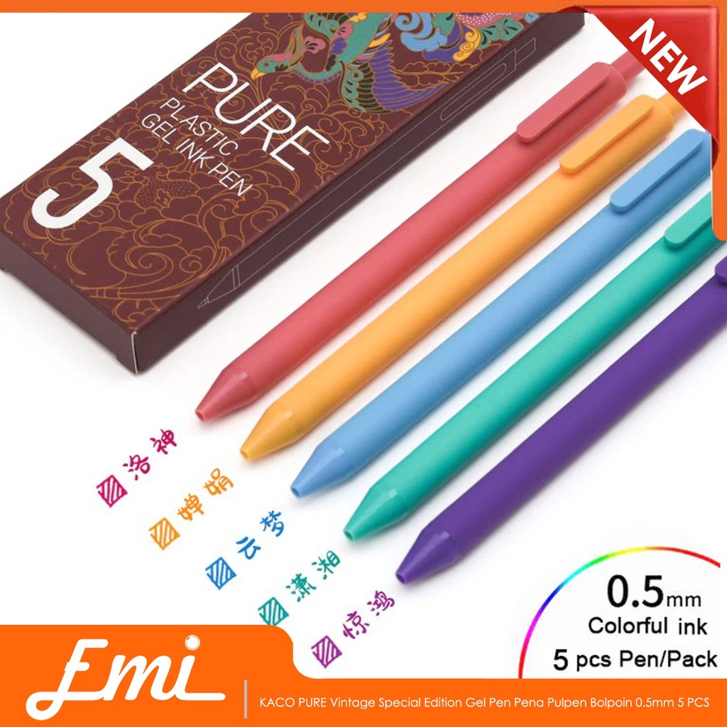 KACO PURE Gel Pen Pena Pulpen Bolpoin 0.5mm 5 PCS (Colorful Ink)