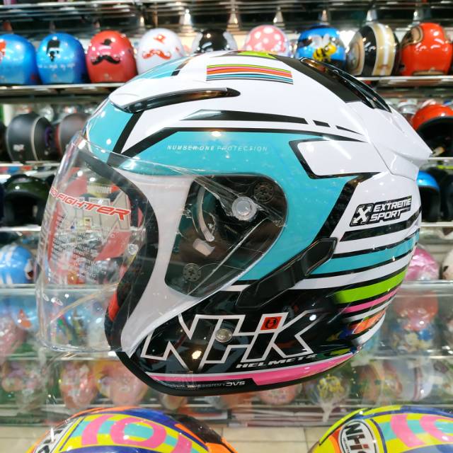 HELM SNI HALF FACE NHK R1 RAINBOW WHITE BLUE