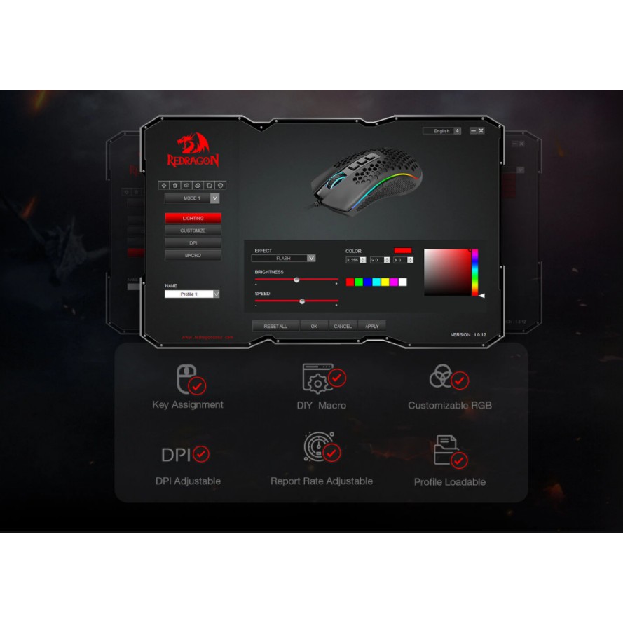 Redragon Gaming Mouse RGB STORM - M808-RGB - Hitam