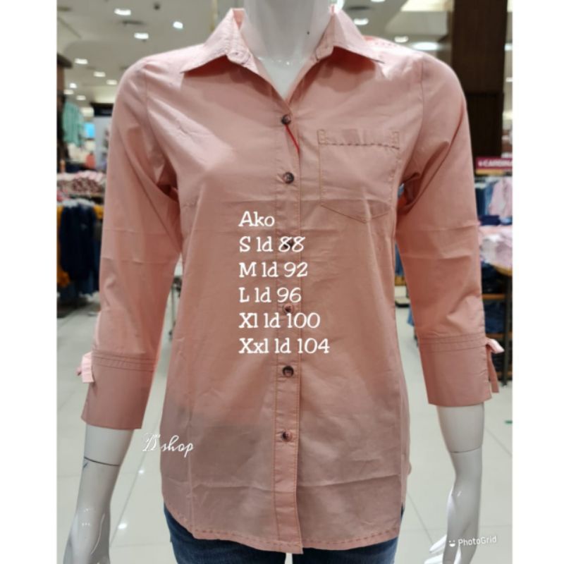 Kemeja Wanita Lengan 7/8 Pita Polos Warna AKO By Matahari Dept Store-Peach