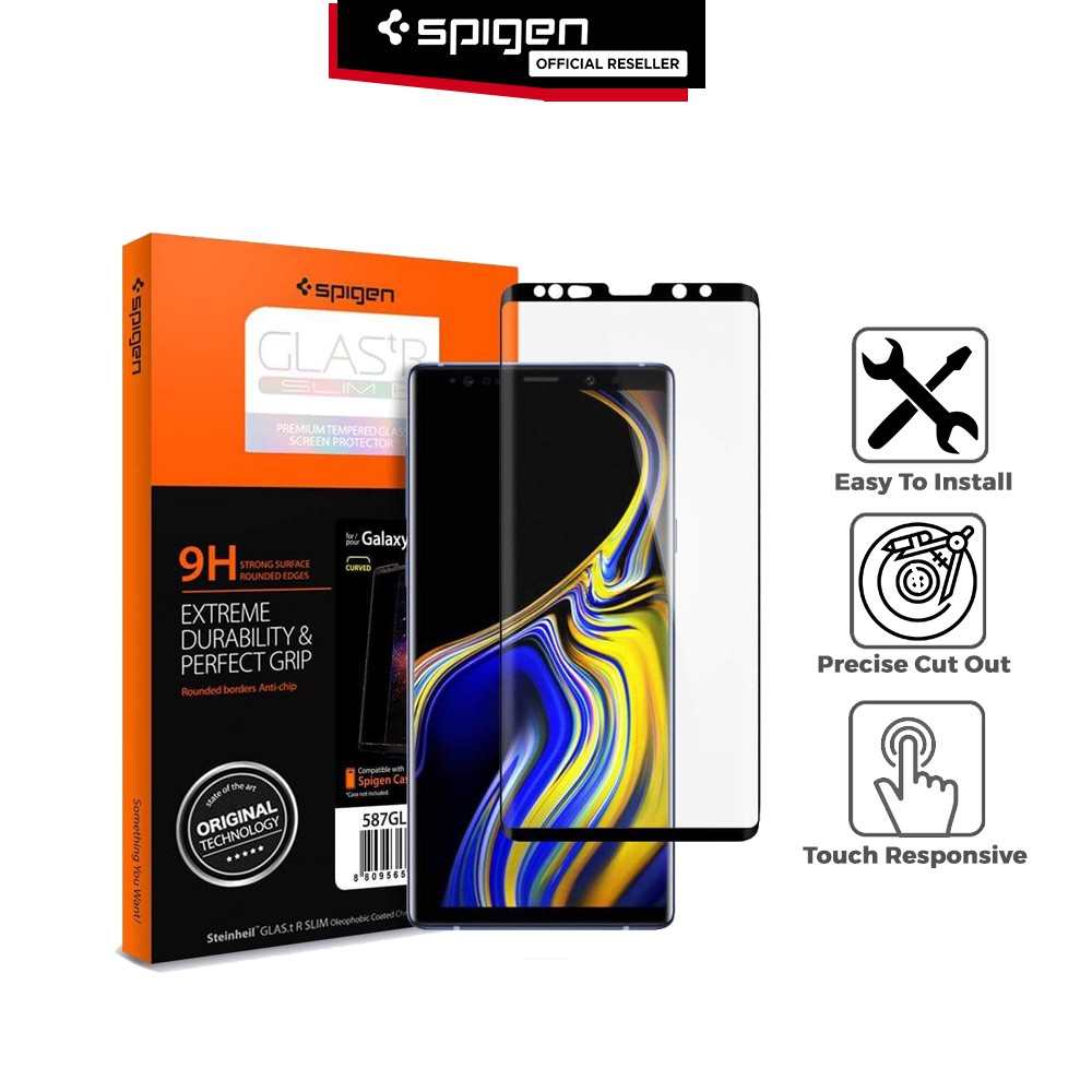 Tempered Glass Full Samsung Galaxy Note 9 Spigen Glas tR Curved HD Anti Gores Screen Protector