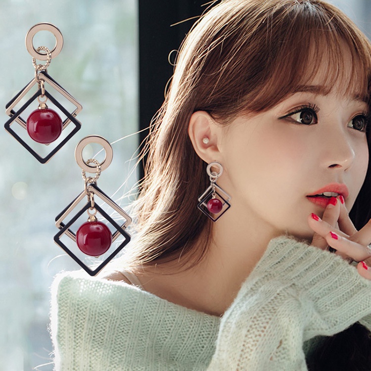 Korea rhombus Cherry Mutiara besar telinga stud sederhana pribadi all-match anting-anting untuk wani