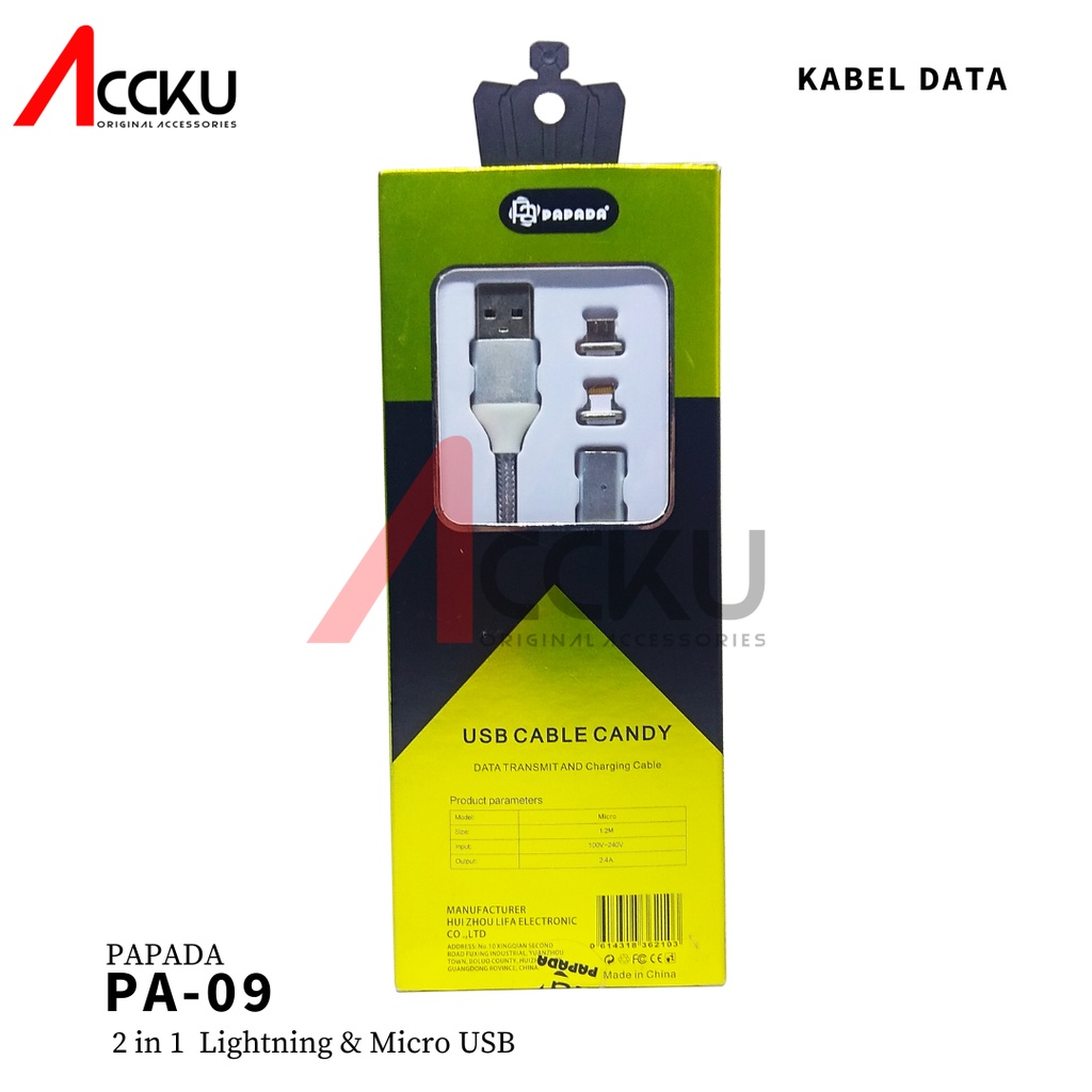 Kabel data Magnetic 2in1 lightning &amp; Micro Usb kabel charger micro usb kabel lightning usb PAPADA PA-09