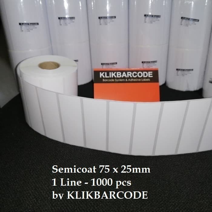 

label barcode semicoated 75 x 25 mm, 1 line, isi 1000 pcs, 7x5 x 2,5 cm, kualitas