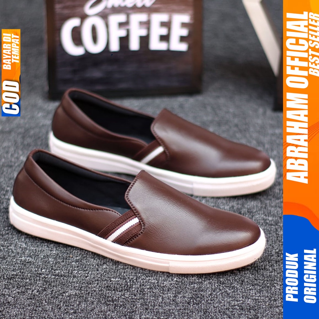 Abraham Nue - Sepatu Slip On Santai Casual Hitam Pria Original