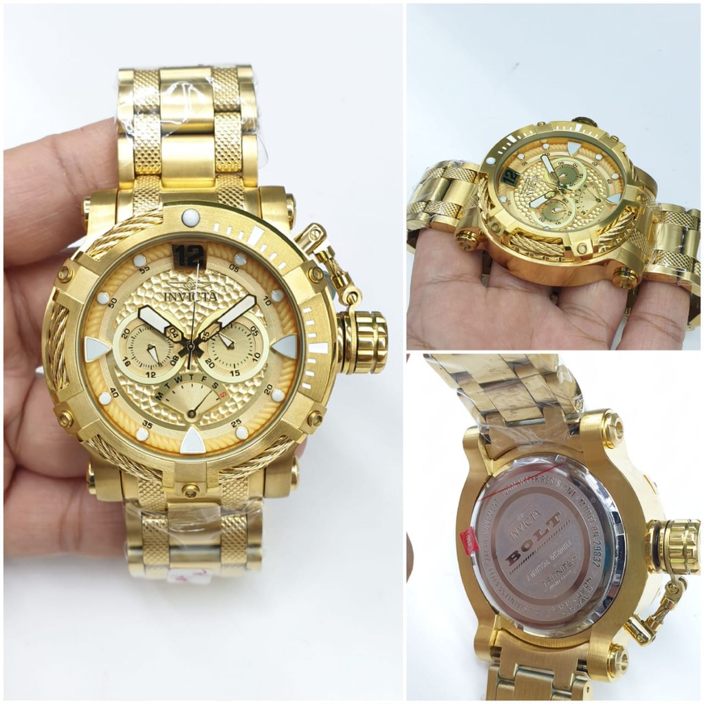 JAM TANGAN PRIA INVICTA BOLT FULL GOLD GRADE AAA