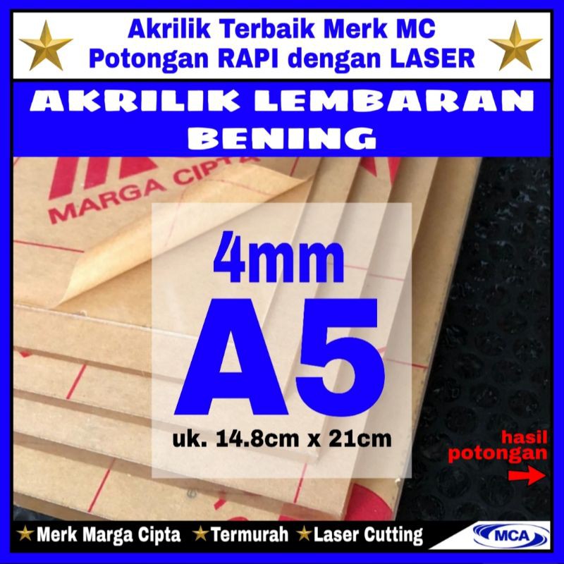 AKRILIK lembaran 4mm uk. A5 / Akrilik bening / Marga cipta / Acrylic