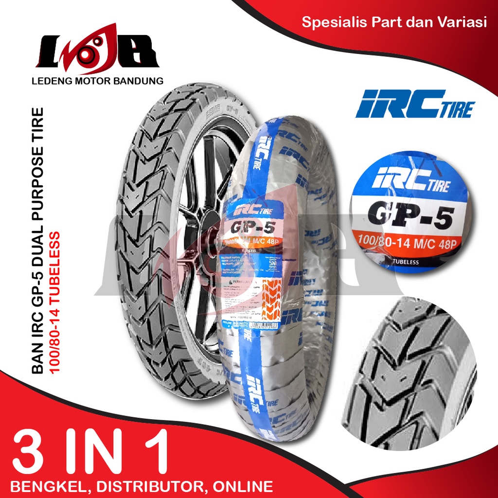 Ban IRC 80/90/100-14 GP-5 Ban Luar Matic Universal Tubeless Dual Purpose Motor Yamaha Honda Suzuki