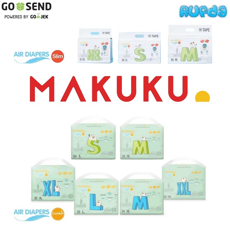 Makuku Diapers Air Slim dan Comfort+ Pants Tape Perekat Celana Popok Bayi S38 | M36 | S36 | M34 | L32 | XL32 | XXL28 | NB28