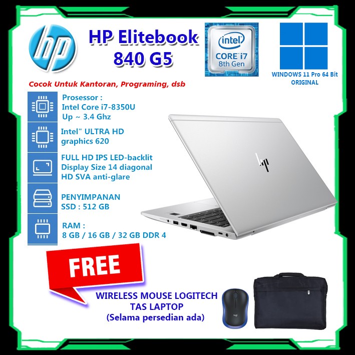 LAPTOP HP 840 G5 INTEL CORE I7 GEN 8 RAM 32 GB SSD 512 GB - BACKLIGHT