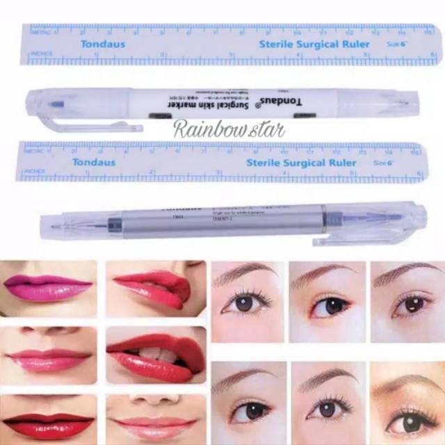 Spidol sulam Alis Waterproof / pena Penanda Sulam Alis + Penggaris / Skin Marker Tondaus Surgical