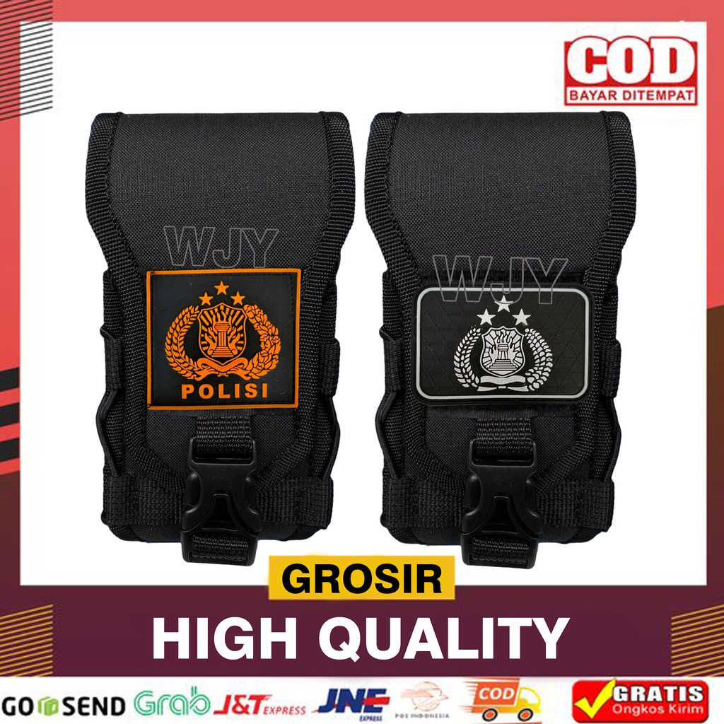 SARUNG HP POLISI SARUNG HP PINGGANG TACTICAL LOGO PATCH RUBBER POLISI