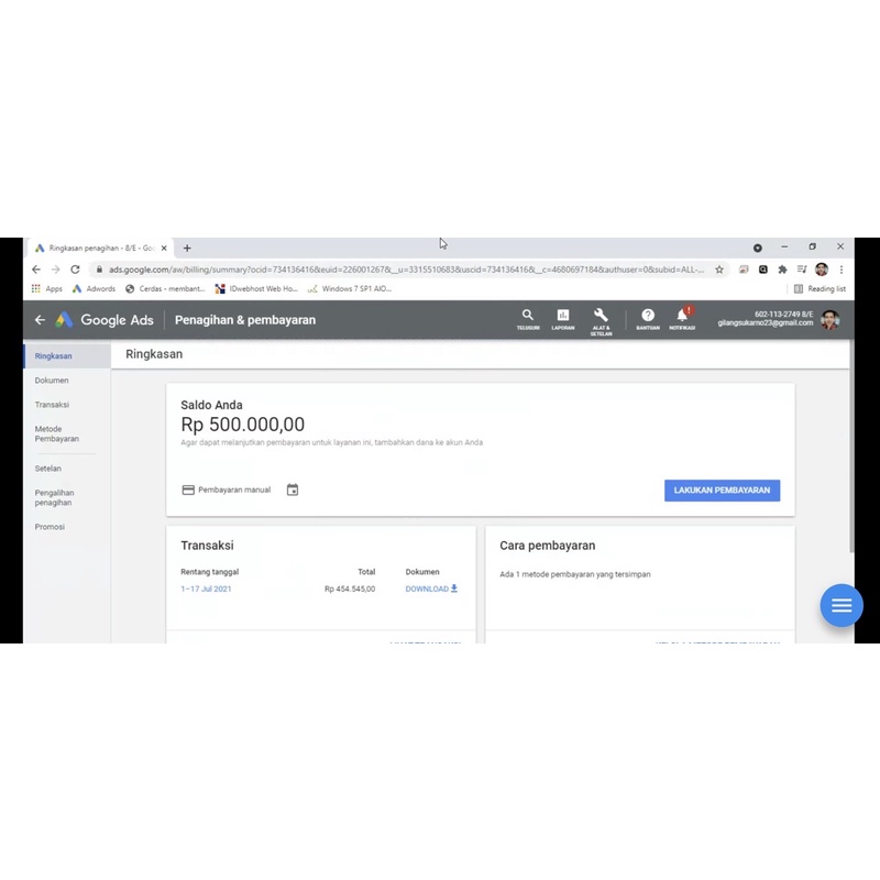 Akun Google Ads Adwords 500.000