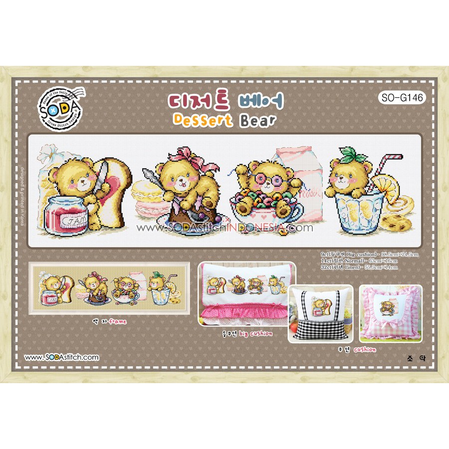 Paket DIY Craft Sulam Kristik Strimin Cross Stitch Sodastitch SO-G146 - Dessert Bear Beruang Cake