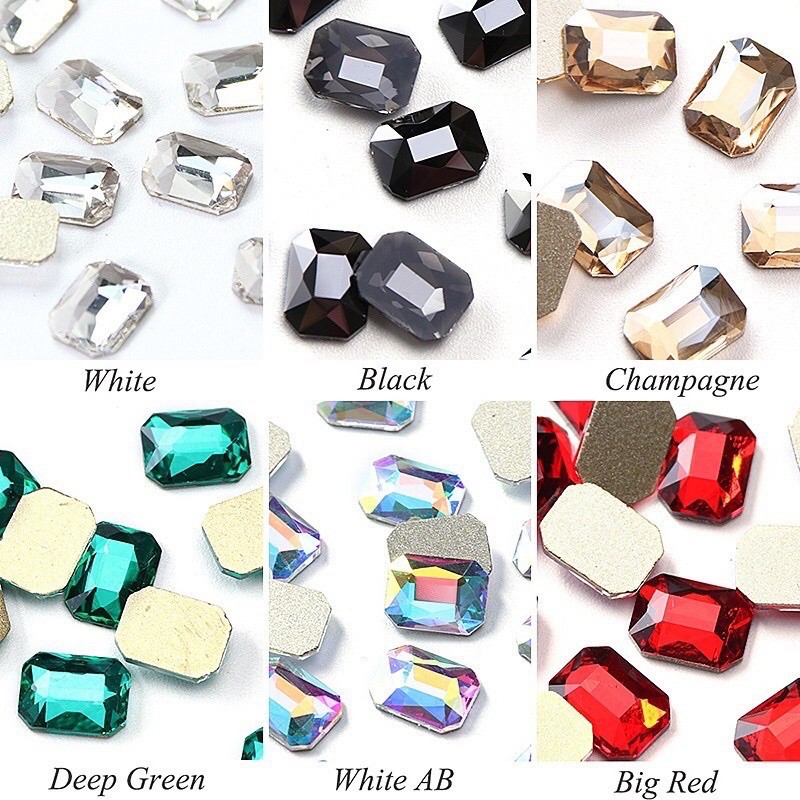 Gems Permata Rhinestone segi empat Premium untuk nails art kuku palsu henna putih white henna maruun