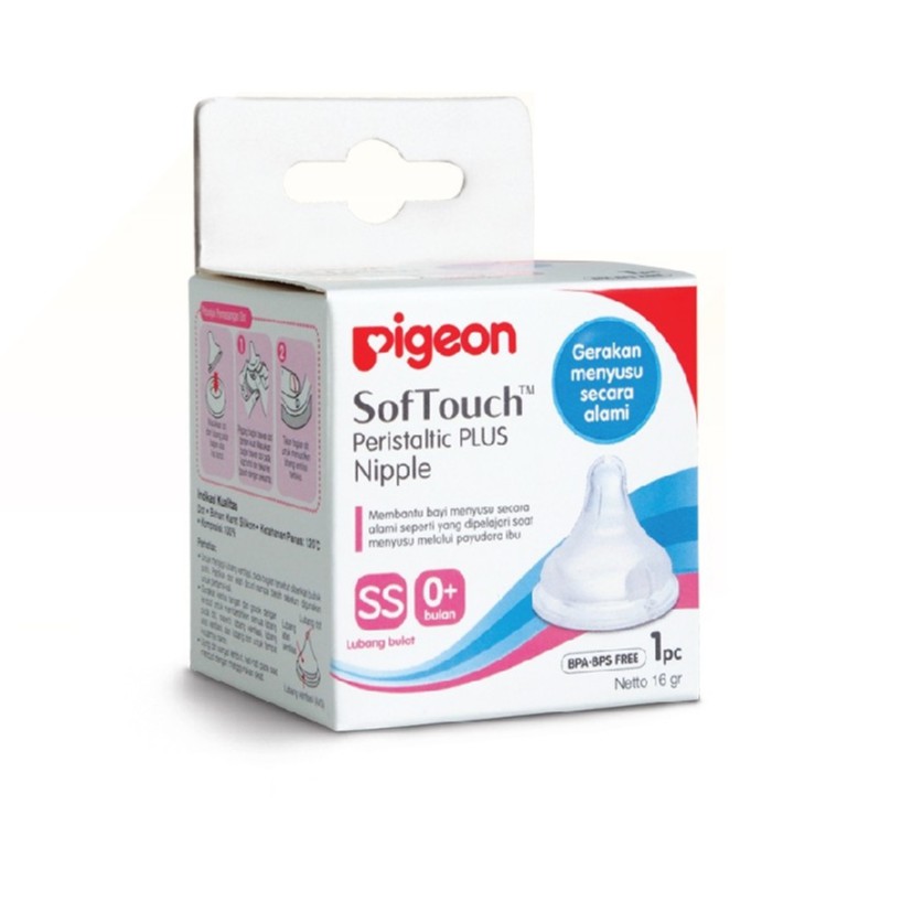 Pigeon SofTouch Peristaltic Plus Nipple Dot Wide Neck SS 1 Pcs  0+ Bulan