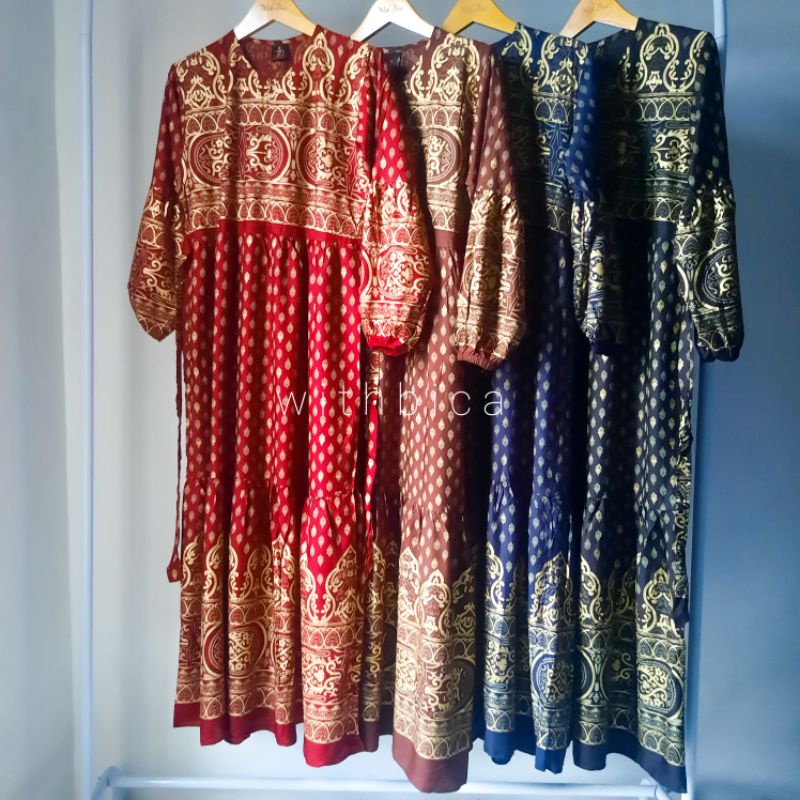 Gamis Dress Mewah Motif Gold