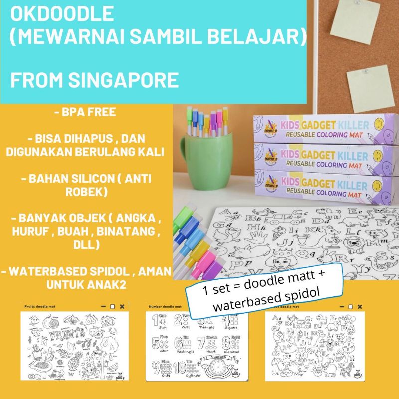

Mewarnai edukatif OKDOODLE Bisa Dihapus dan Anti Air , dari singapore