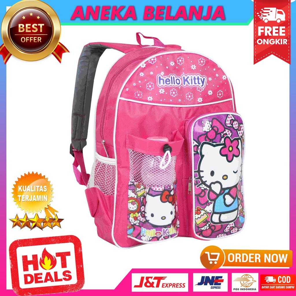 FREE BOTOL MINUM Tas Anak Sekolah Hello Kitty Pink Play Group / Preschool / TK / SD Cewek Perempuan