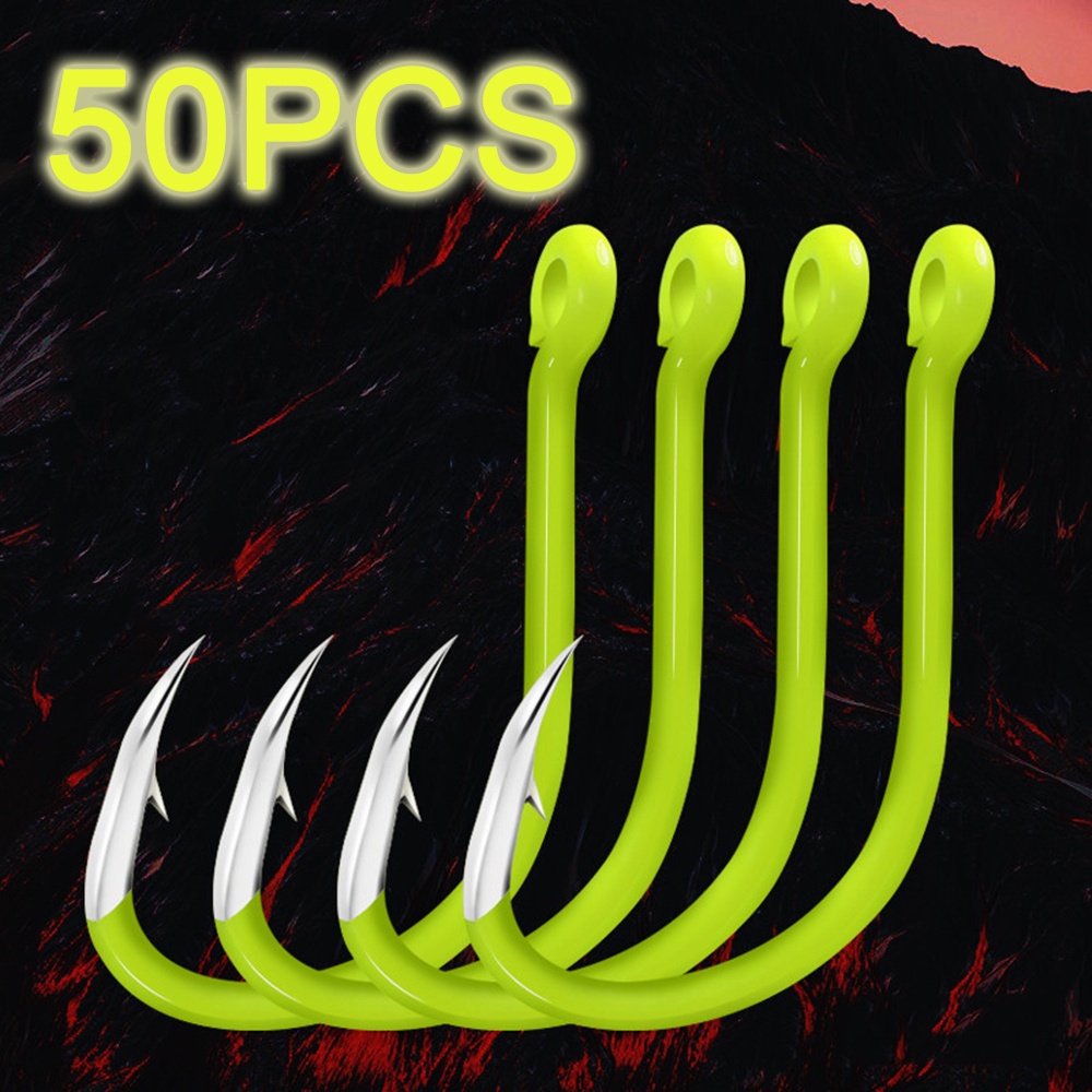 REBUY Fishing Supplies Fishing Hooks 50pcs #8 / #9 / #10 Luminous Fishing Tools Bait Holder for Carp Carbon Steel #11 / #12 / #13 Sea Tackle Fishhooks