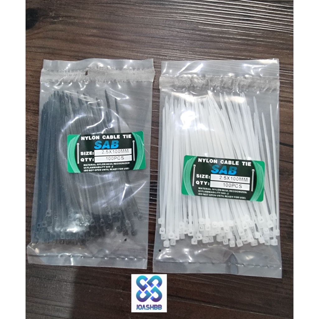 Kabel Ties SAB isi 100bh Putih dan hitam / Cable Tie/ Pengikat Kabel/ Dasi Kable