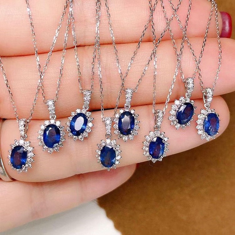 Kalung Liontin Kristal Zircon Bentuk Bunga Matahari Warna Biru Untuk Wanita