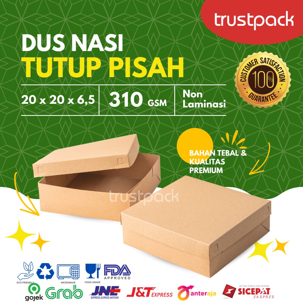 DUS NASI 20x20 KOTAK NASI KRAFT PAPER / COKLAT SUPER TEBAL TUTUP PISAH